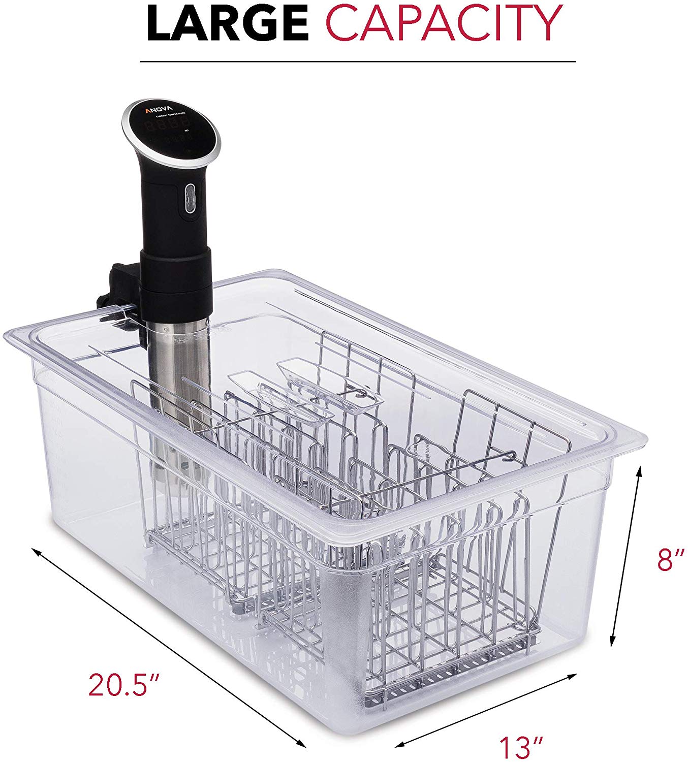 VÄESKE Large Sous Vide Container with Lid, Racks & Insulating Sleeve | 26 Quart Size | Retains Heat & Protects Countertops | Durable Polycarbonate Stainless Steel and Neoprene Sous Vide Accessories | Works with Most Sous Vide Cookers