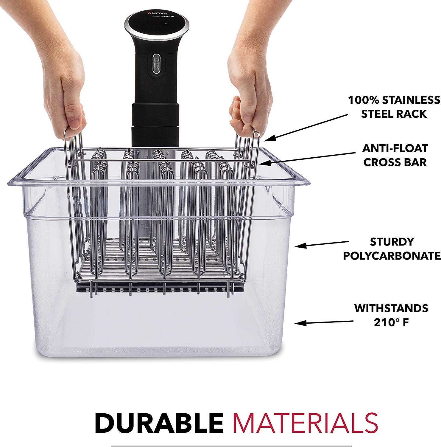 VÄESKE Large Sous Vide Container with Lid and Rack Kit | 26 Quart Size | Durable Polycarbonate and Rust-Resistant Stainless Steel Sous Vide Accessories | Works with Most Sous Vide Cookers