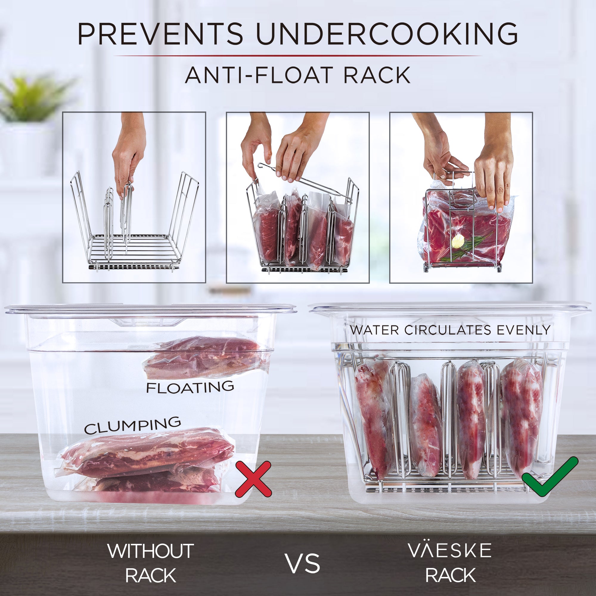 VÄESKE Sous Vide Container with Lid & Rack Set - 12 Quart Accessories Kit for Most Sous Vide Cookers - Durable Polycarbonate and Rust-Resistant Stainless Steel